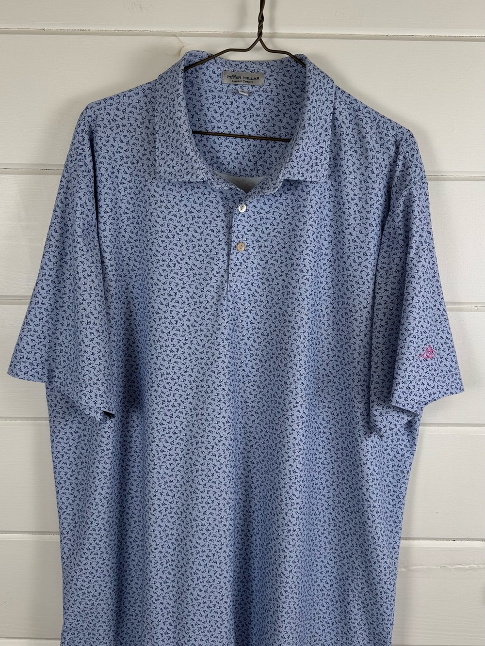 Peter Millar Summer Comfort Polo Men’s XL Blue Print Golf Shirt